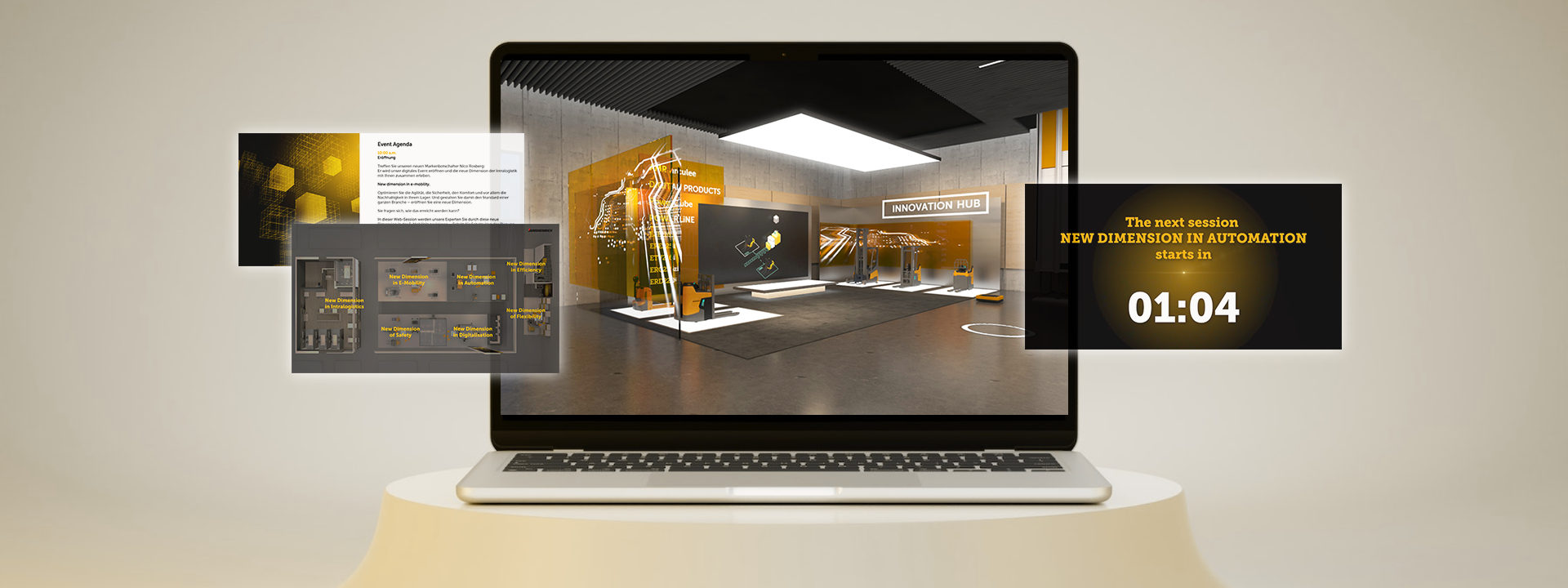 Virtuelle Veranstaltung der Jungheinrich AG mit Vorträgen und einer virtuellen Umgebung