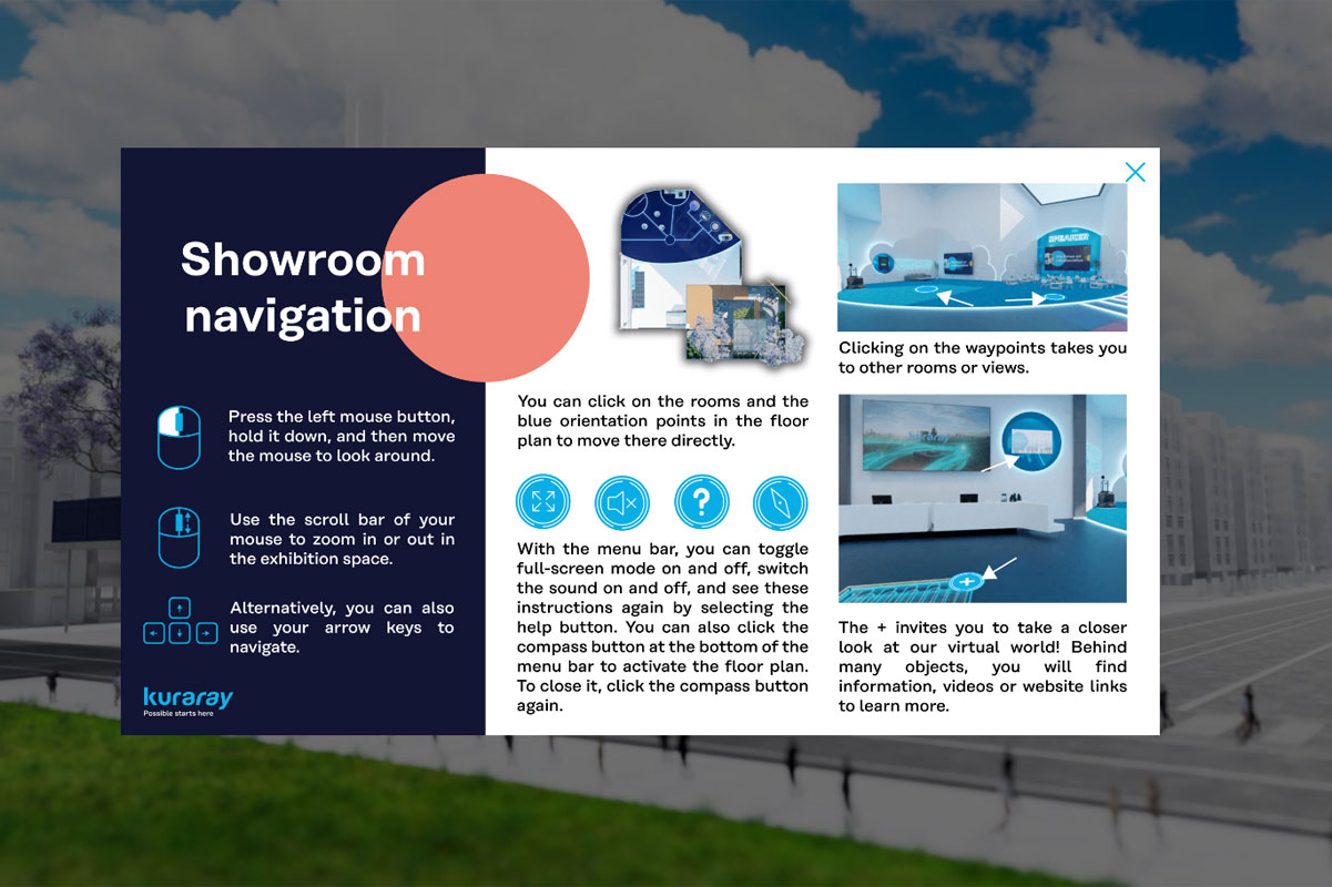 Navigation instructions for the virtual showroom